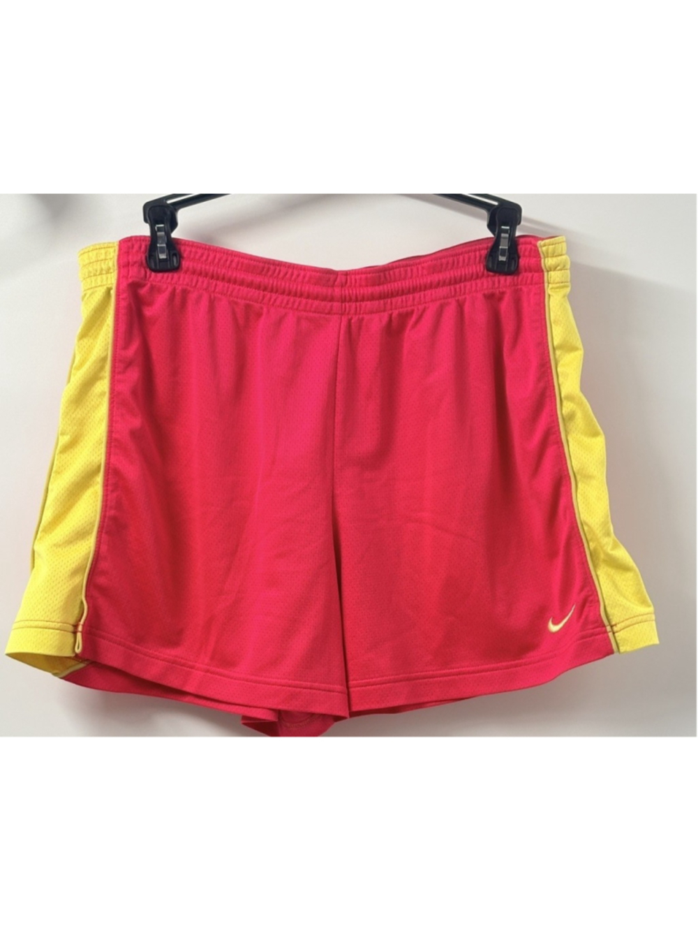 Nike Women's Hot Pink Yellow Side Panel Athletic Running Shorts Large 439696-627